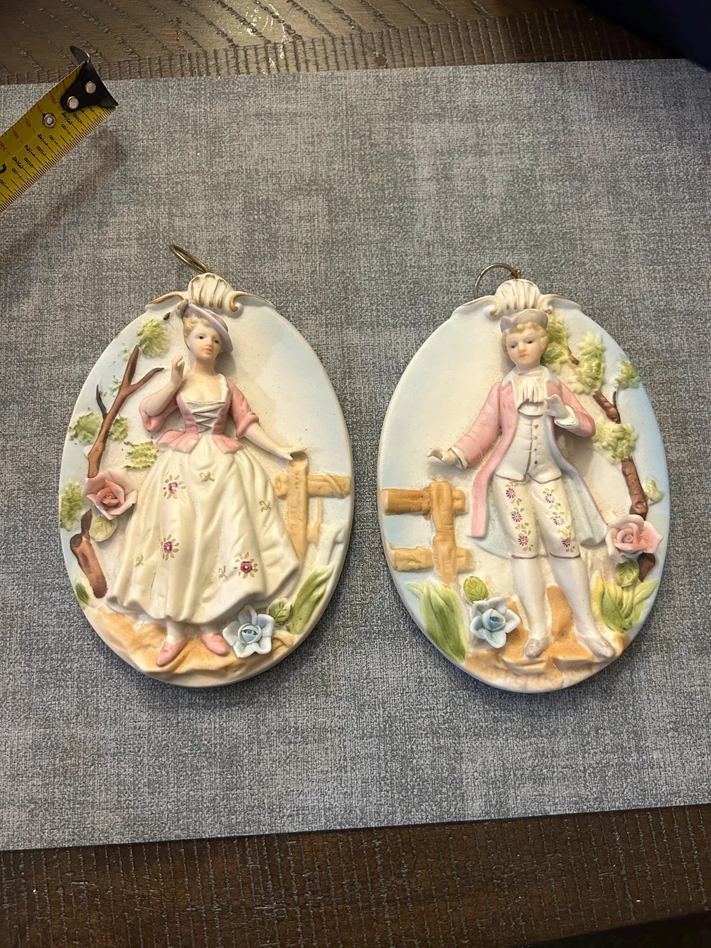 vintage 3D ceramic wall plaques, likely made by Lipper & Mann